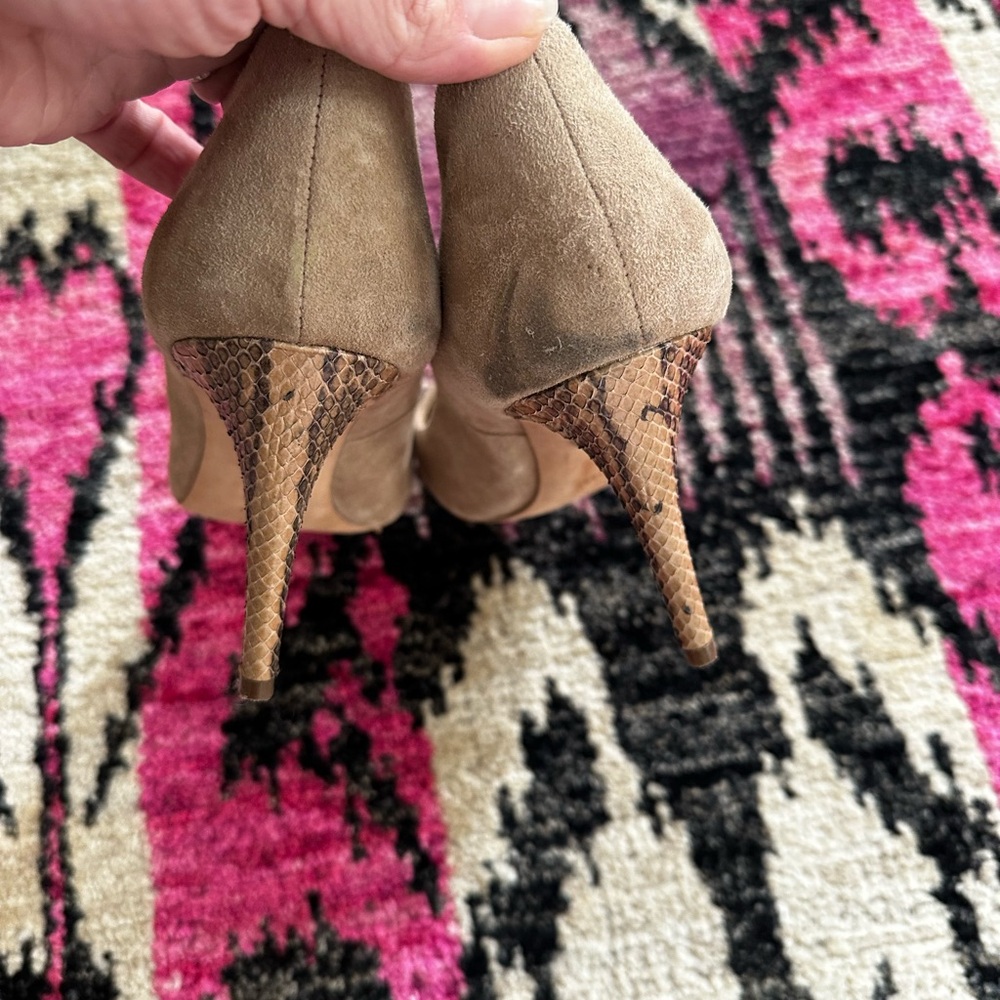 Tory Burch Tan Suede, Python 4’ Inch Heel Size 11… - image 5